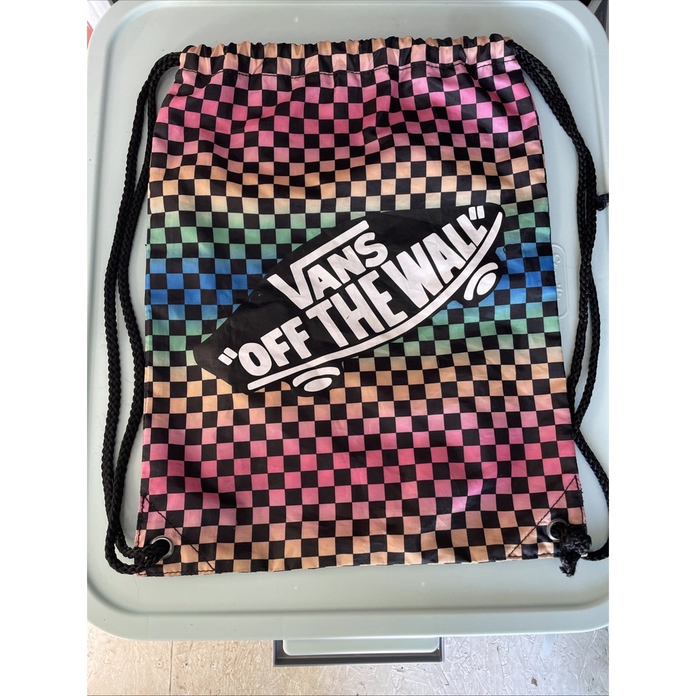 Vans Off The Wall Rainbow Checkerboard Drawstring Backpack Cinch Bag OS
